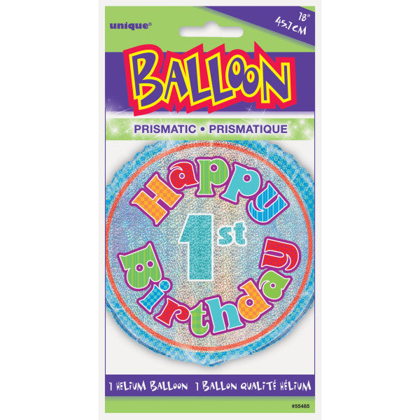 Age 1 Birthday Prism Round Foil Balloon 18"