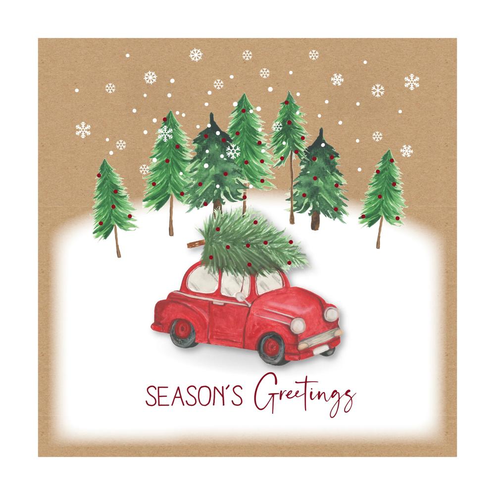 Pack of 12 Driving Home Kraft Christmas Box Cards