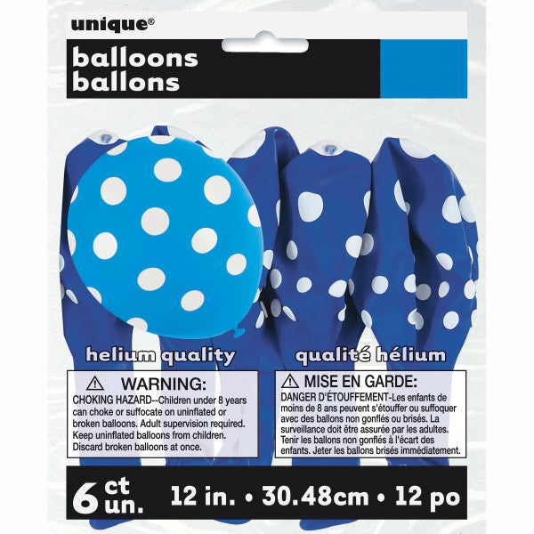 Pack of 6 Royal Blue Dots 12" Latex Balloons