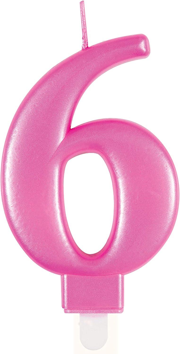 Metallic Pink Number 6 Birthday Candle