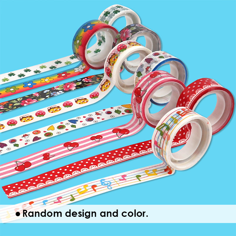 Pack of 8 Fancy Colour Cartoon Washi Tapes 1.5cm x 5m