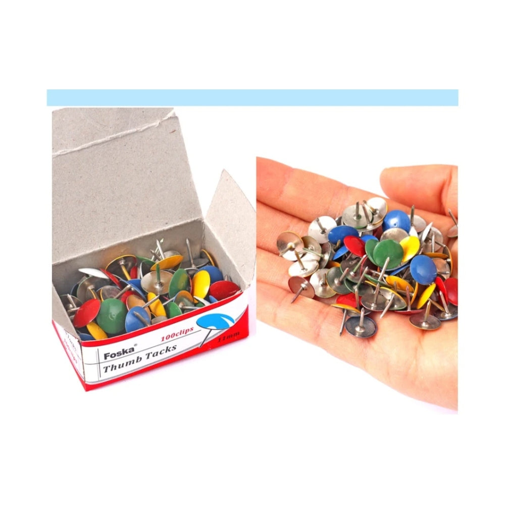 Pack of 100 Assorted Colour Thumb Tacks - Push Pins 11mm