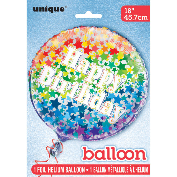 Rainbow Stars Happy Birthday Round Foil Balloon 18"