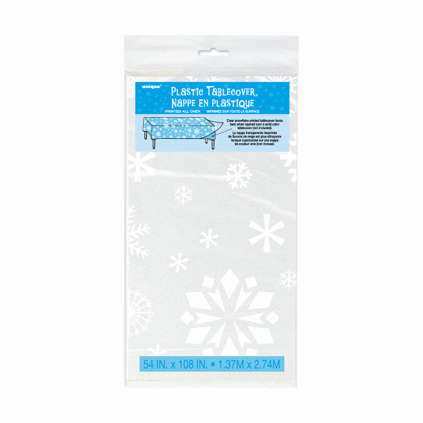 Clear Snowflakes Rectangular Plastic Table Cover, 54"x108"