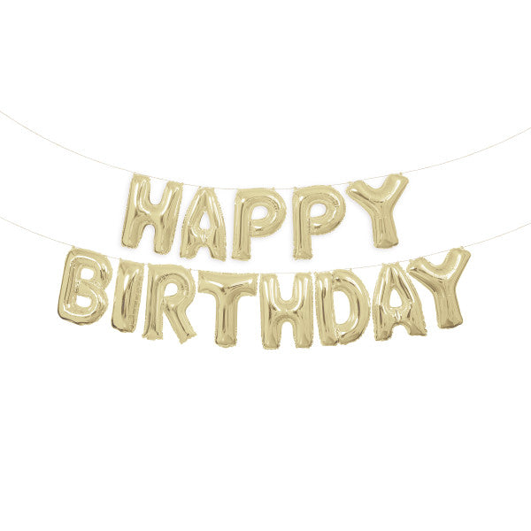 Gold Happy Birthday Foil Letter Balloon Banner Kit, 14"