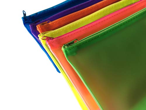 6 x Assorted Frosted Colour 8x5" Pencil Cases - See Through Exam Clear Translucent