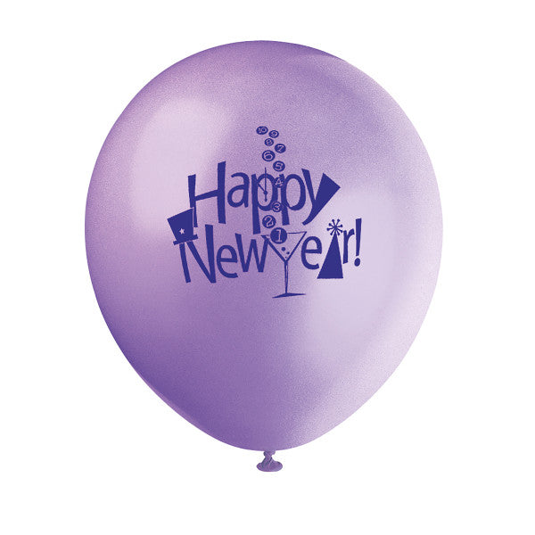 Pack of 8 New Year's Countdown 12" Latex Balloons