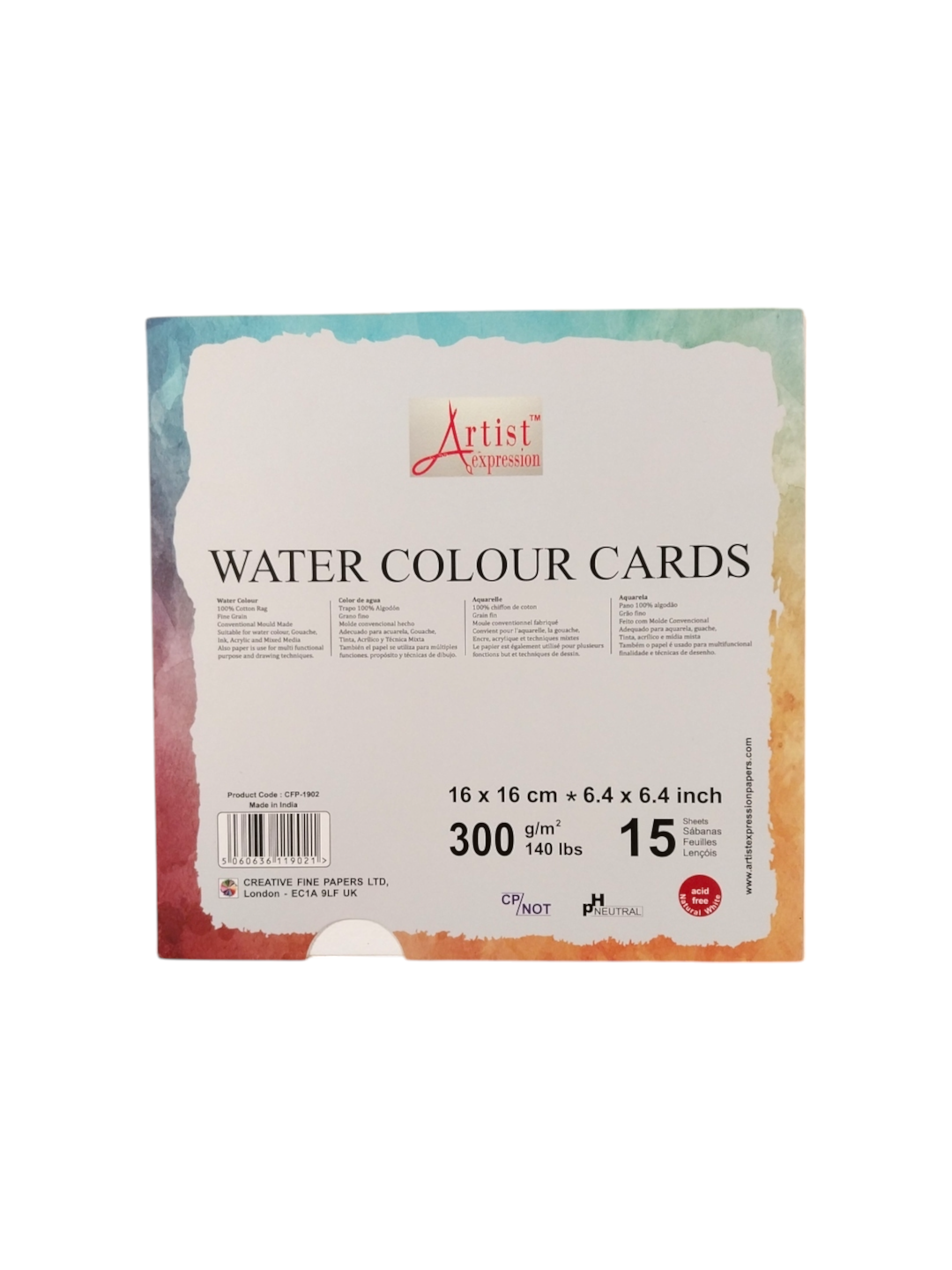 Water Colour Cards Folder 15 Sheets 16 x 16cm