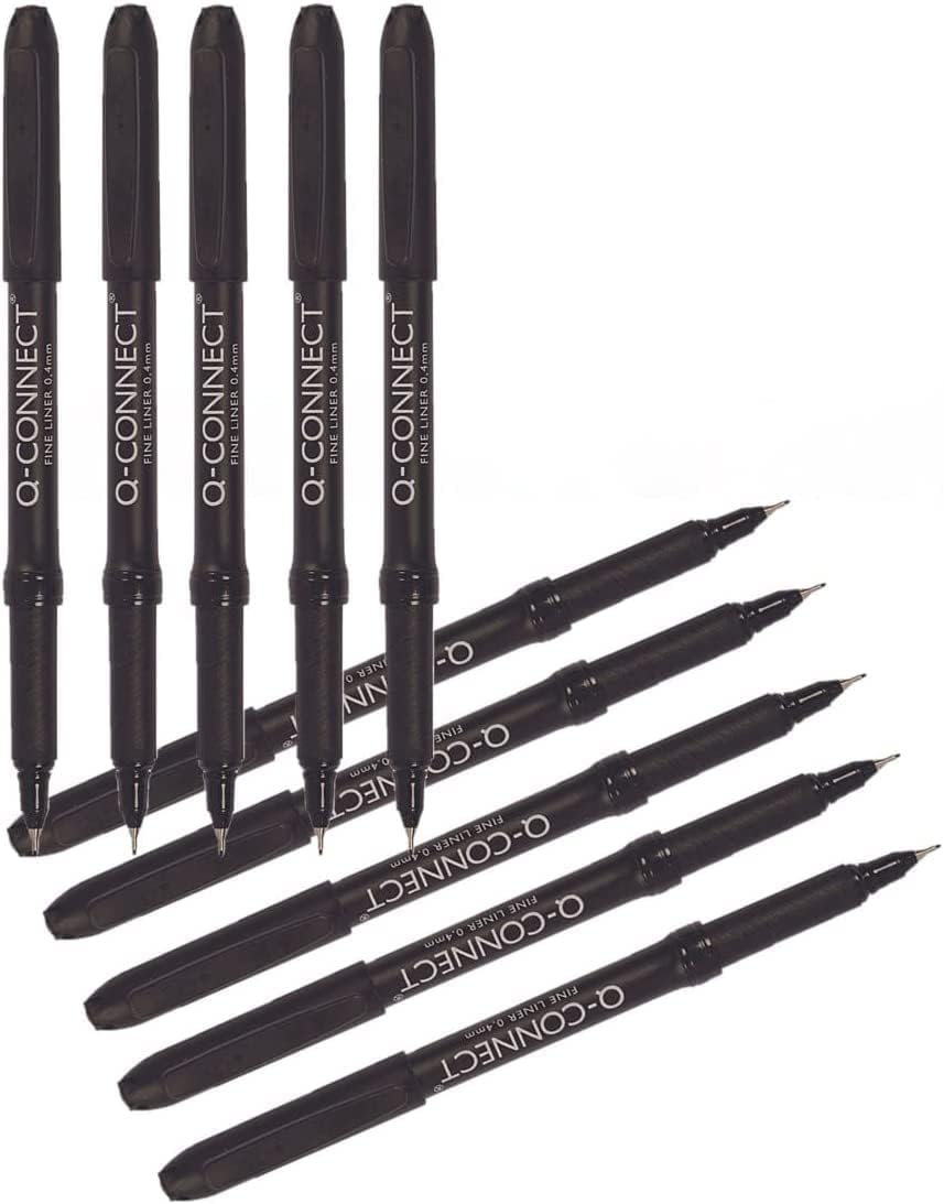 Pack of 10 0.4mm Fineliner Black Pens