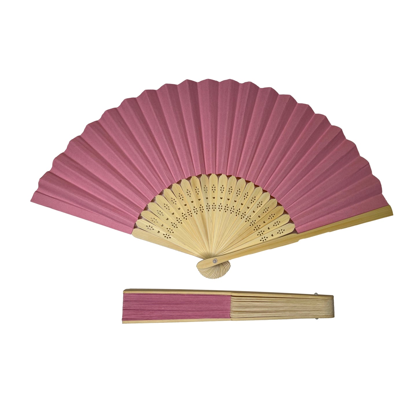 Pink Paper Foldable Hand Held Bamboo Wooden Fan by Parev