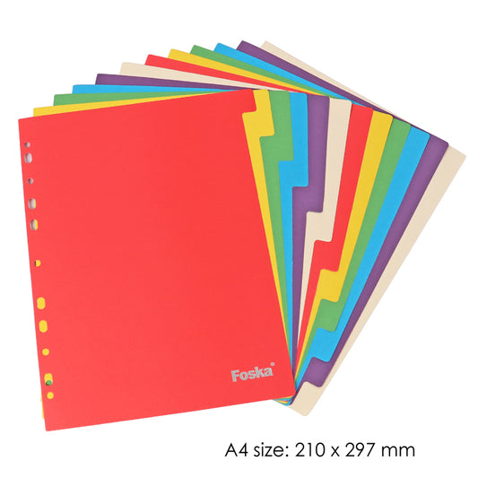 A4 12 Part Coloured Card Index Filing Dividers