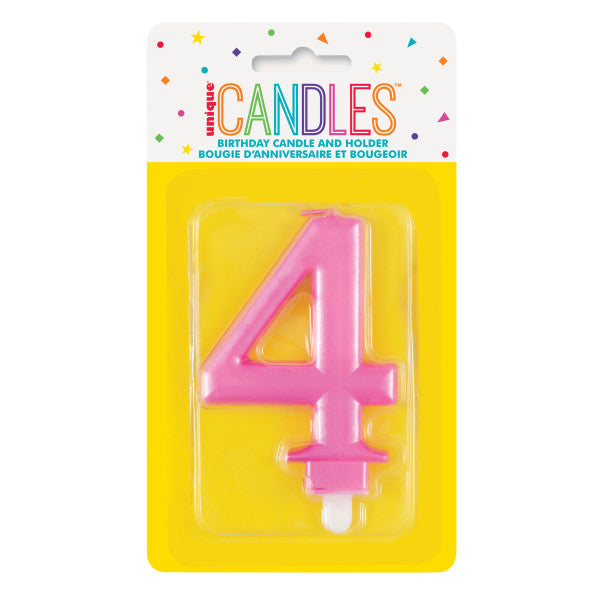 Metallic Pink Number 4 Birthday Candle