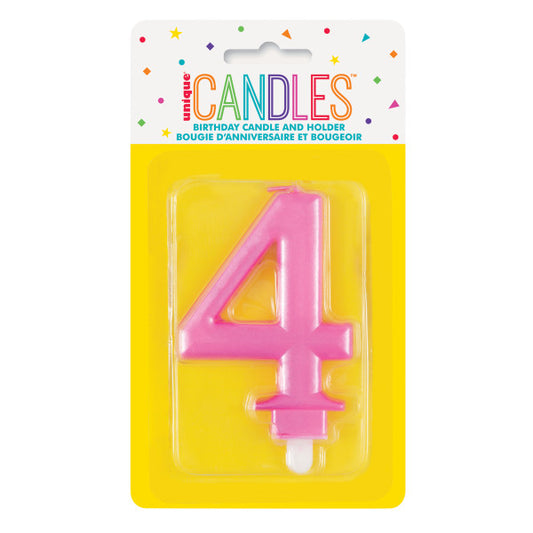 Metallic Pink Number 4 Birthday Candle