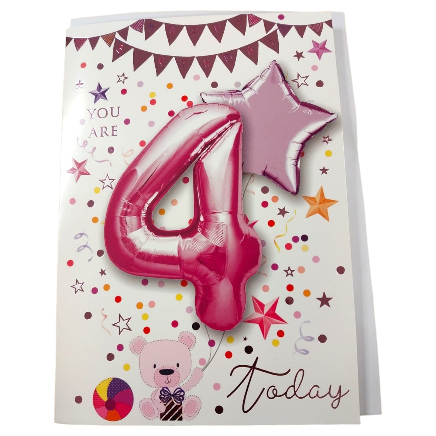 Girl You Are 4 Today Balloon Boutique Birthday Greeting Card