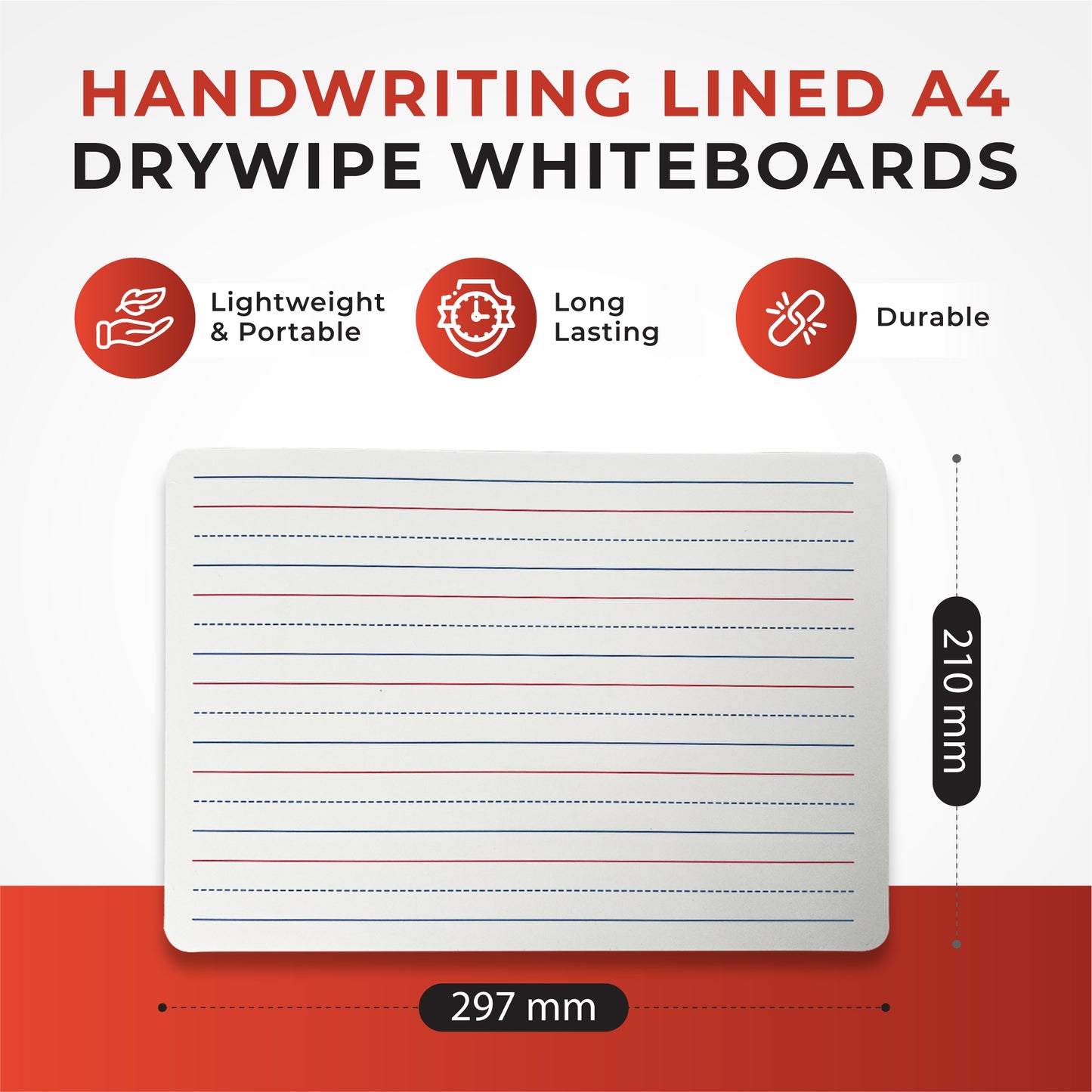 Pack of 12 Handwriting Lined A4 Drywipe Whiteboards