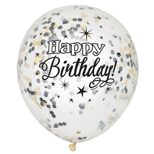 Pack of 6 Glittering Birthday Clear Latex Balloons with Confetti 12"