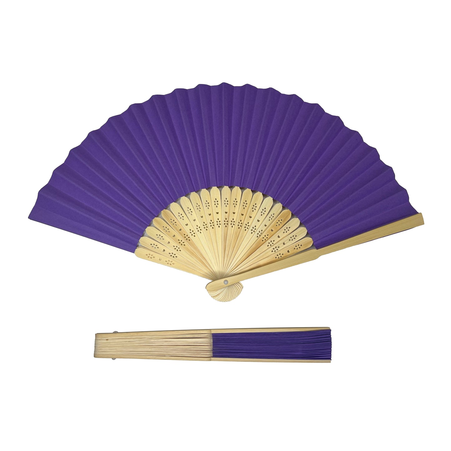 Purple Paper Foldable Hand Held Bamboo Wooden Fan by Parev