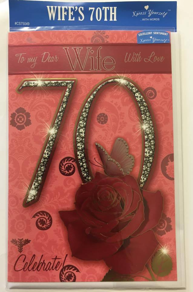 Wife With Love Age 70 Sentiment Style Birthday Card