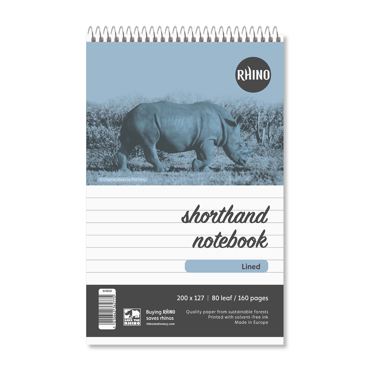 Rhino 8 x 5" 80 Leaf 8mm Lined Reporter's Shorthand Notepad