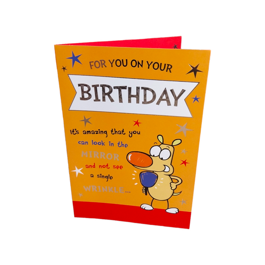 For You On Your Birthday Cute Dog Holding Mirror Design Open Witty Words Card