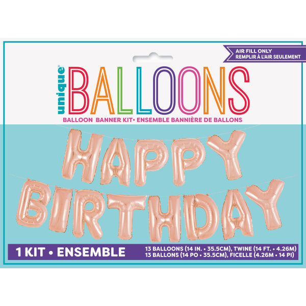 Rose Gold Happy Birthday Foil Letter Balloon Banner Kit, 14"