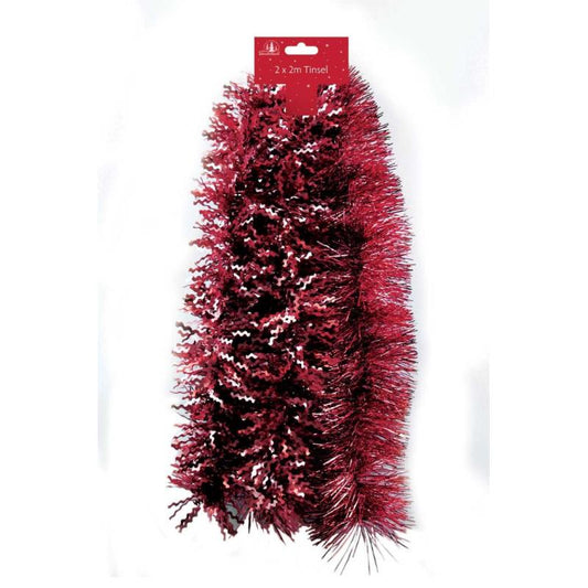 Pack of 6 2m Fine Cut And Matt Zig Zag Berry Red Christmas Tinsel