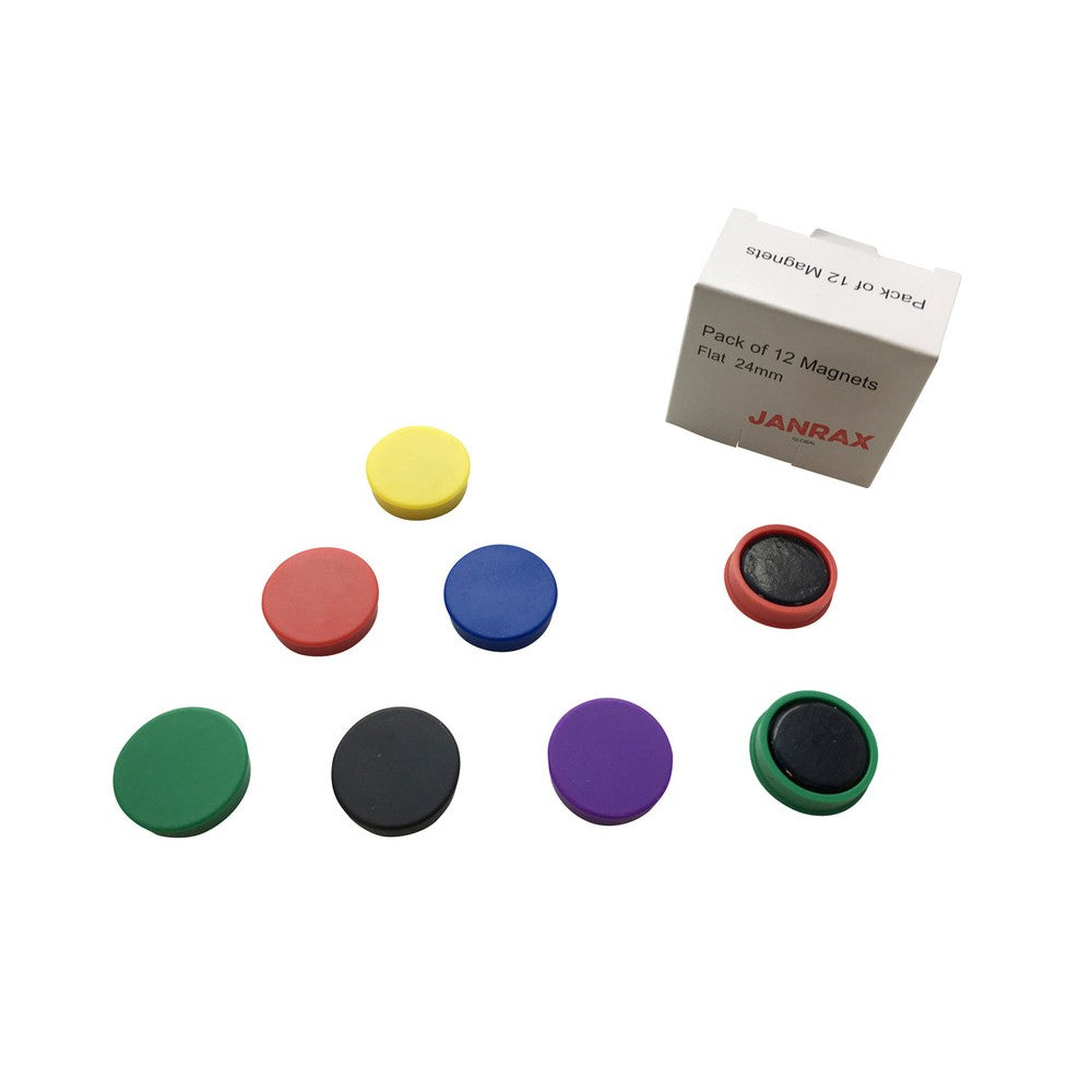 Pack of 12 Assorted Coloured 24mm Magnets