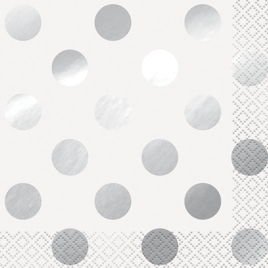 Pack of 16 Silver Foil Dots Stamped Beverage Napkins