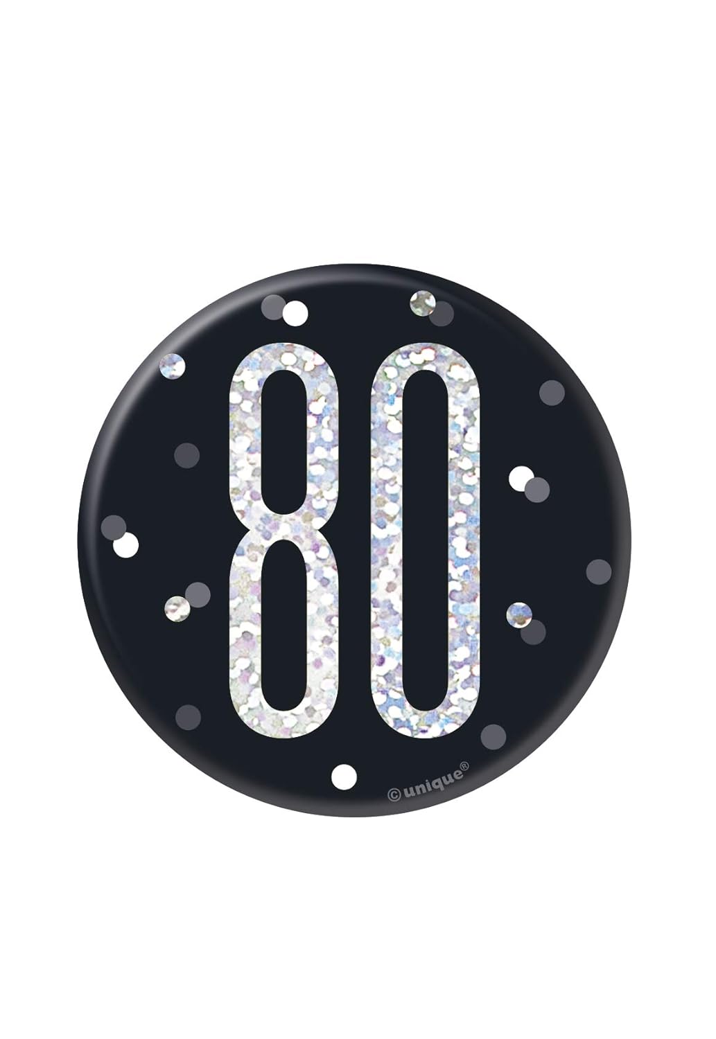 Glitz Black & Silver Birthday Badge 80