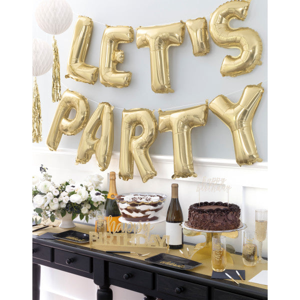 Gold "Let's Party" 14" Foil Letter Balloon Banner Kit