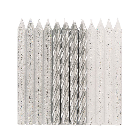 Pack of 24 Assorted Glitter and Silver Spiral Birthday Candles