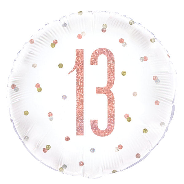 Birthday Rose Gold Glitz Number 13 Round Foil Balloon 18"