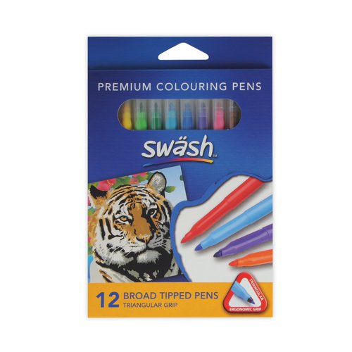 Pack of 12 Swash KOMFIGRIP Broad Tip Assorted Colouring Pens