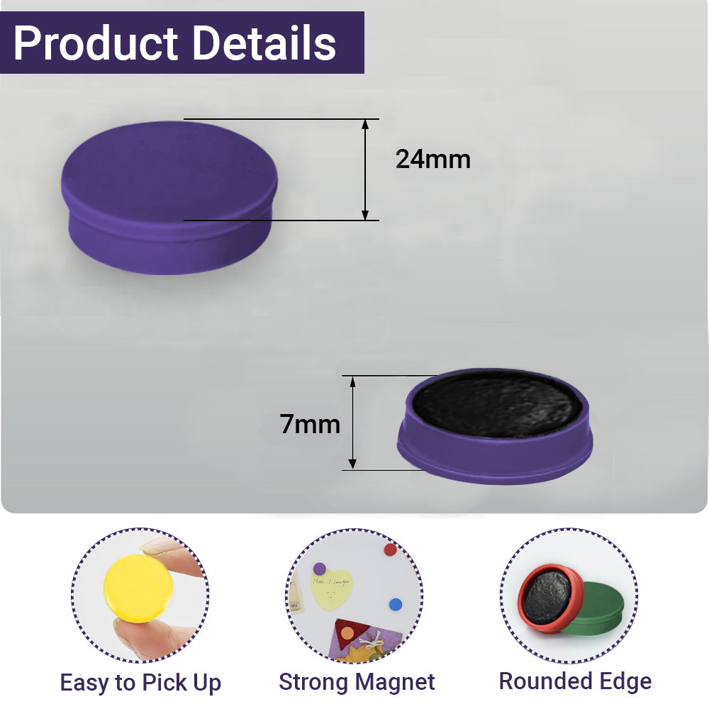 Pack of 12 Assorted Coloured 24mm Magnets