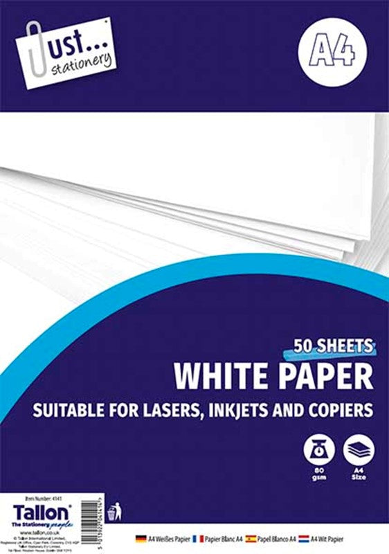 Pack of 50 A4 80gsm White Copy Paper Sheets