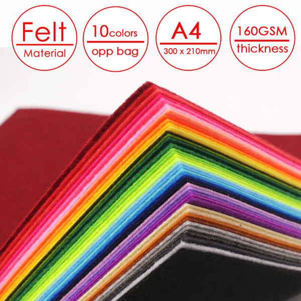 Pack of 10 Assorted Colour A4 Handmade Felt Paper