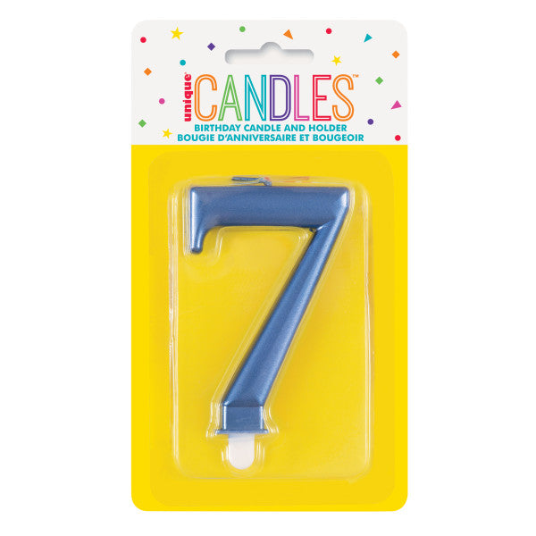 Metallic Blue Number 7 Birthday Candle