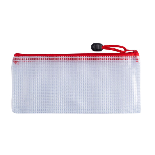 Pack of 12 DL Red PVC Mesh Zip Bags