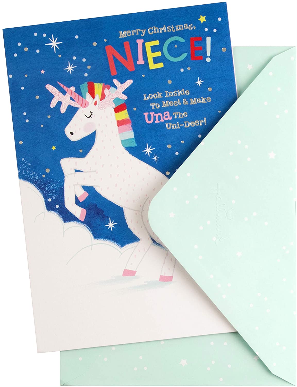 Unicorn Finger Puppet Design Christmas Activity Card for Niece