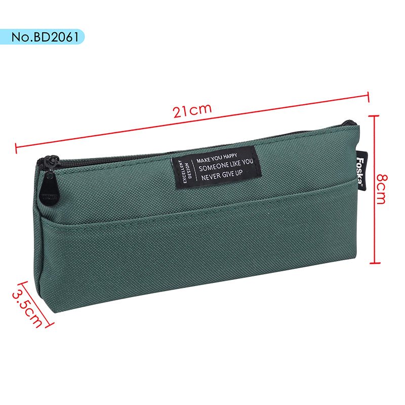 Simple Style Coloured Student Pencil Case with Zipper