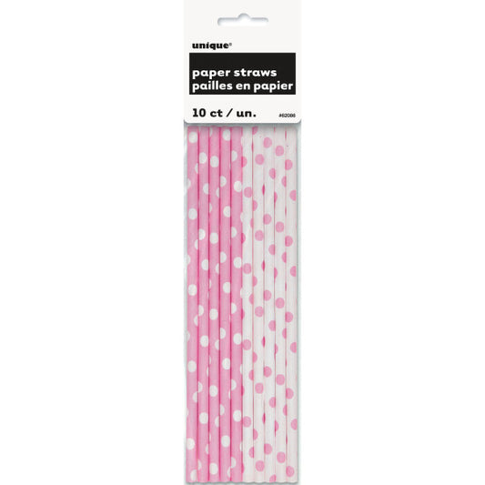 Pack of 10 Lovely Pink Dots Paper Straws