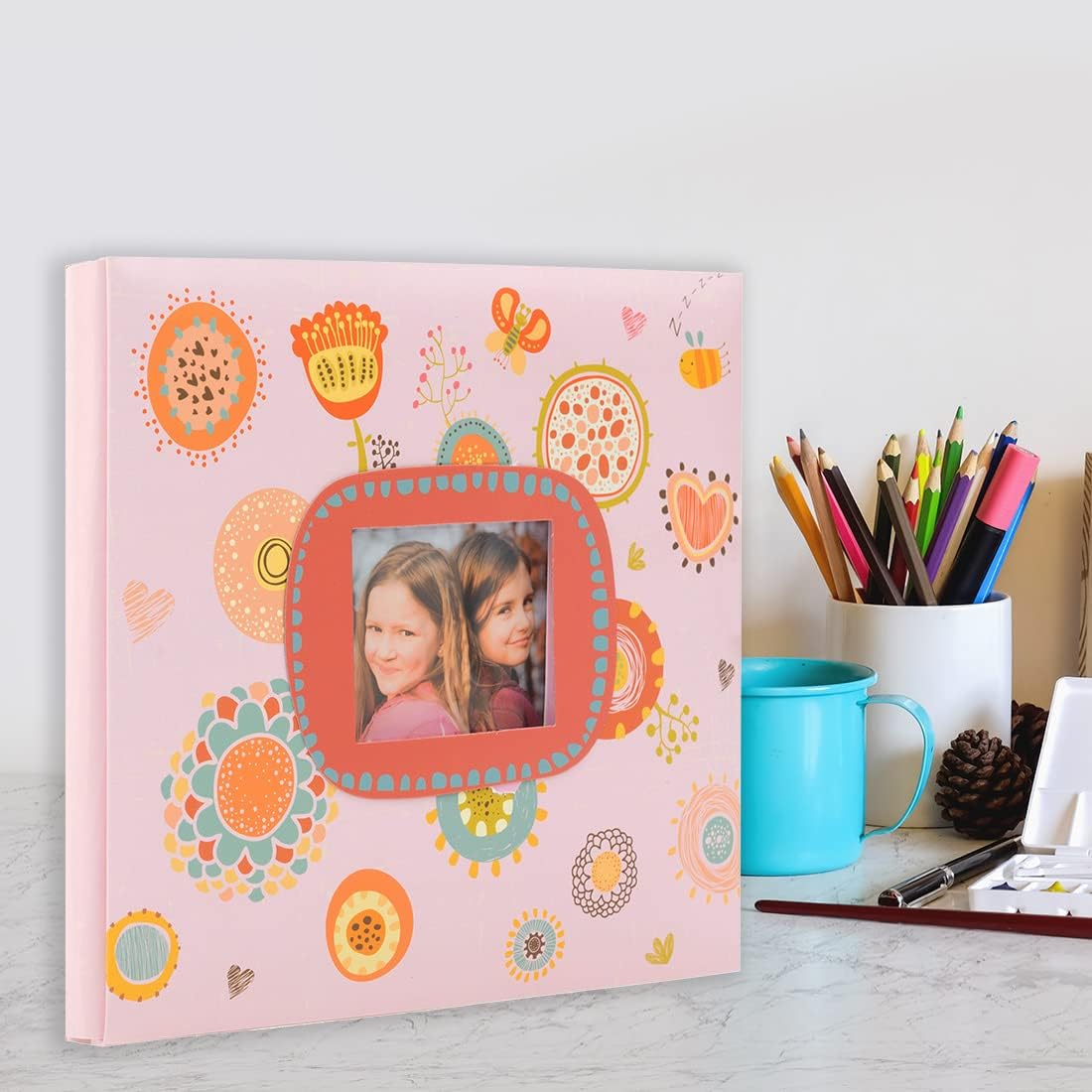 Kenro Pink Children's Scrapbook Colourful Patterned Paper with Photo Window