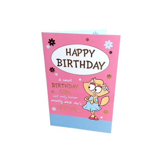 Cute Cat Design Open Female Birthday Witty Words Card