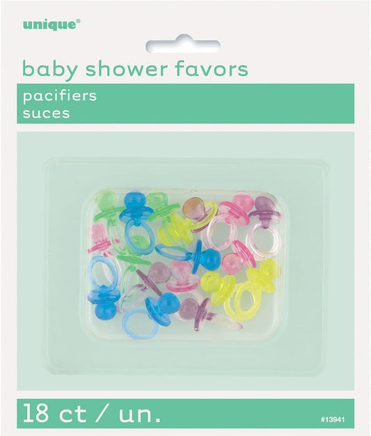 Pack of 18 Assorted Color Pacifiers For Baby Shower Favors