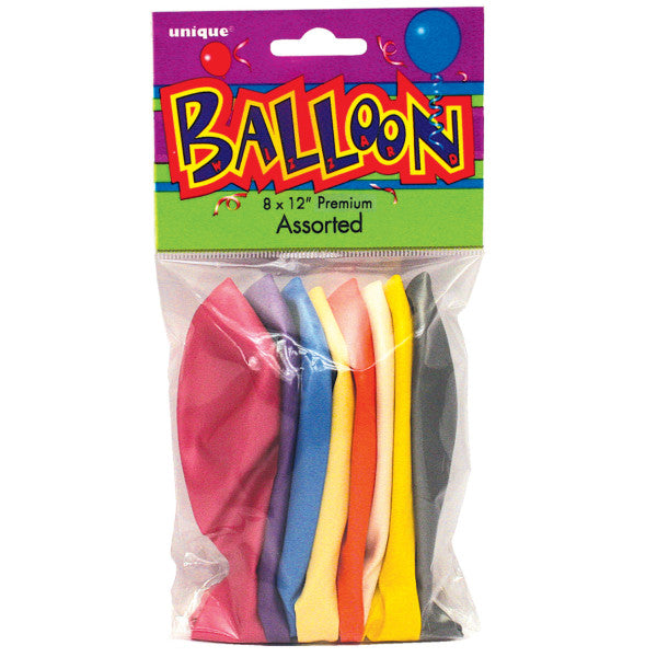 Pack of 8 Assorted 12" Premium Pearlized Balloons