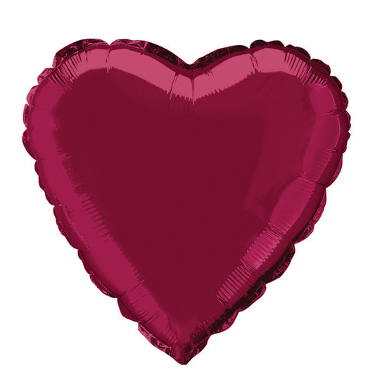 Burgundy Solid Heart Foil Balloon 18"