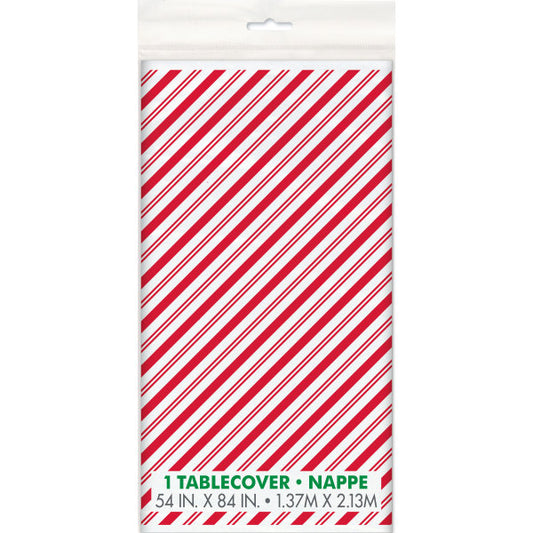 Red Stripes Snowman Rectangular Plastic Table Cover, 54"x84"