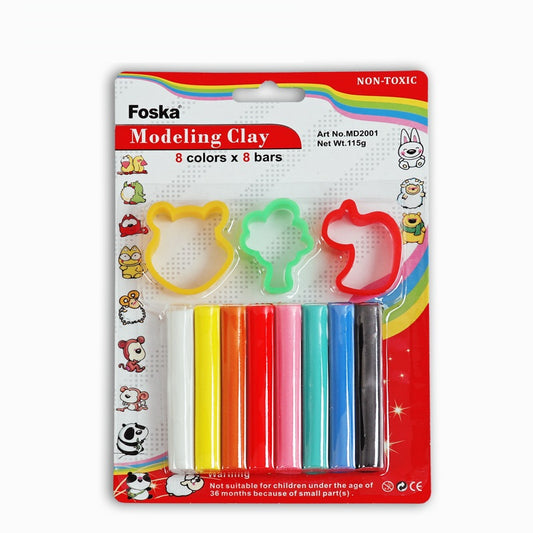 Pack of 8 Assorted Colour 115g Modelling Clay with Cutters