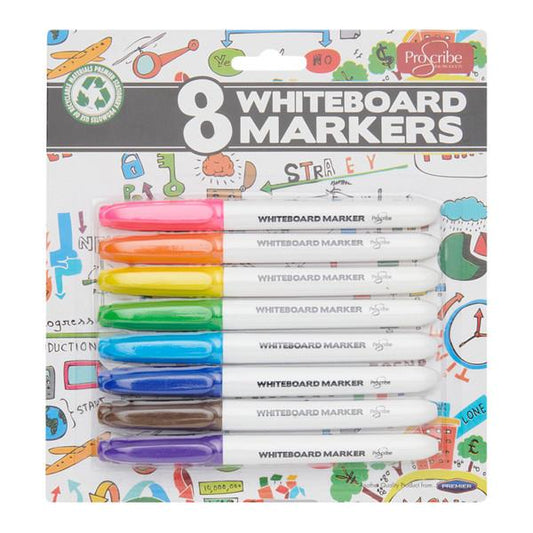 Pack of 8 Assorted White Board Marker Pens by Pro:scribe