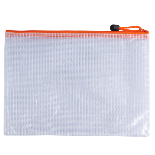 Pack of 12 A4 Orange PVC Mesh Zip Bags